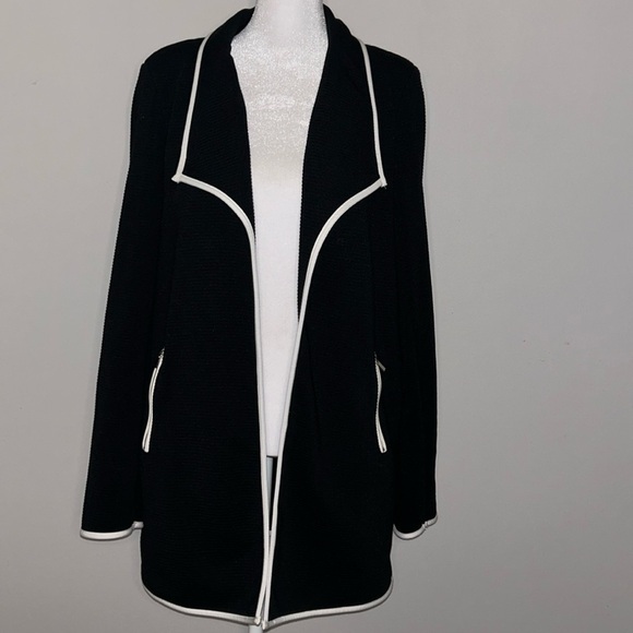 Premise Jackets & Blazers - Premise Open Cardigan Black with White Piping Size Medium